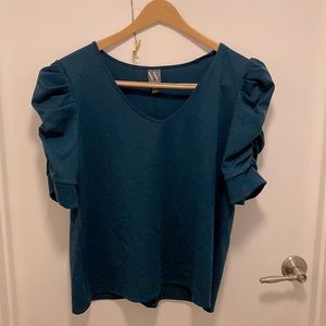 Worthigton dark green teal puff sleeve top
